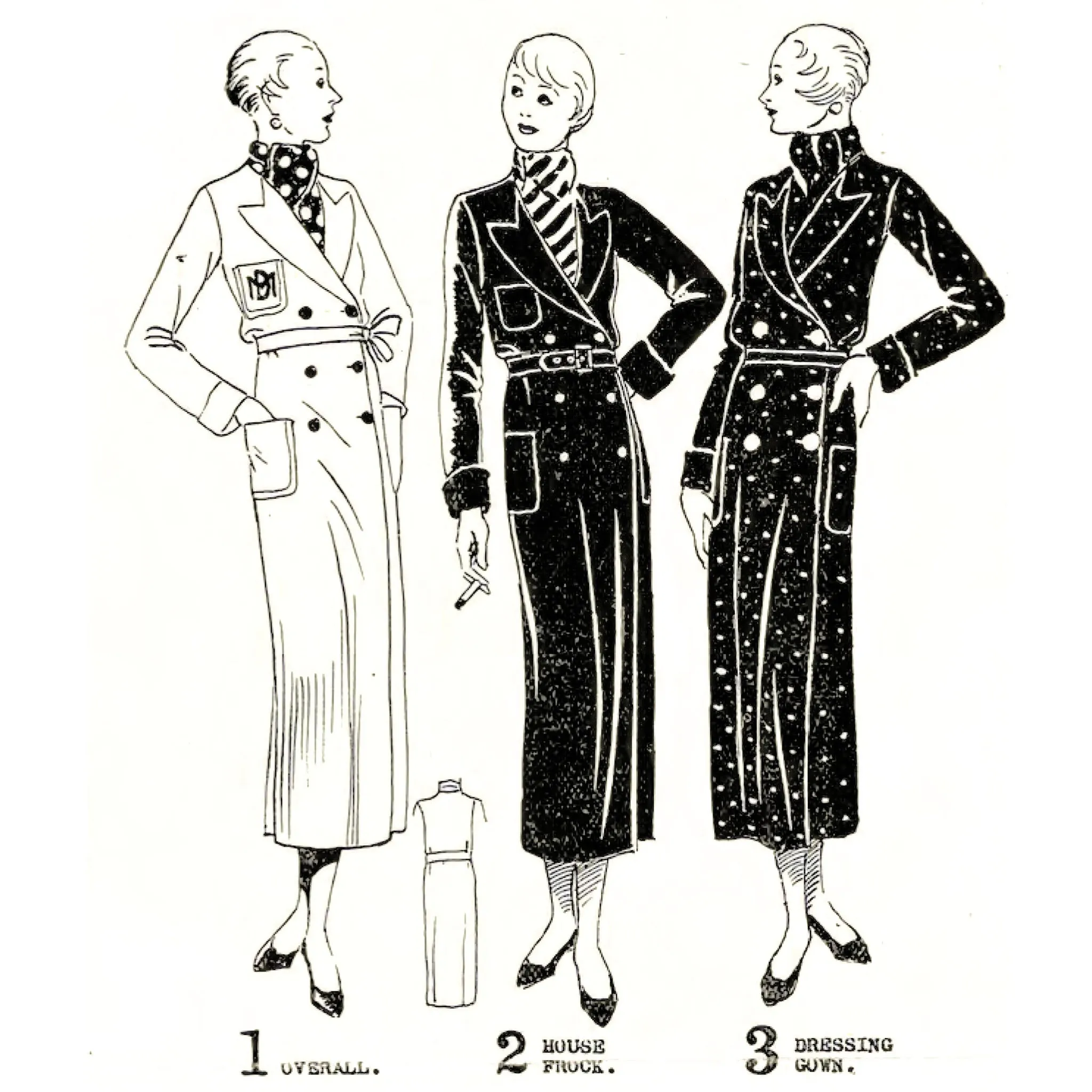 1930s Sewing Pattern: House Coat, Robe, Dress Coat, Overall - Bust 30" (76cm)