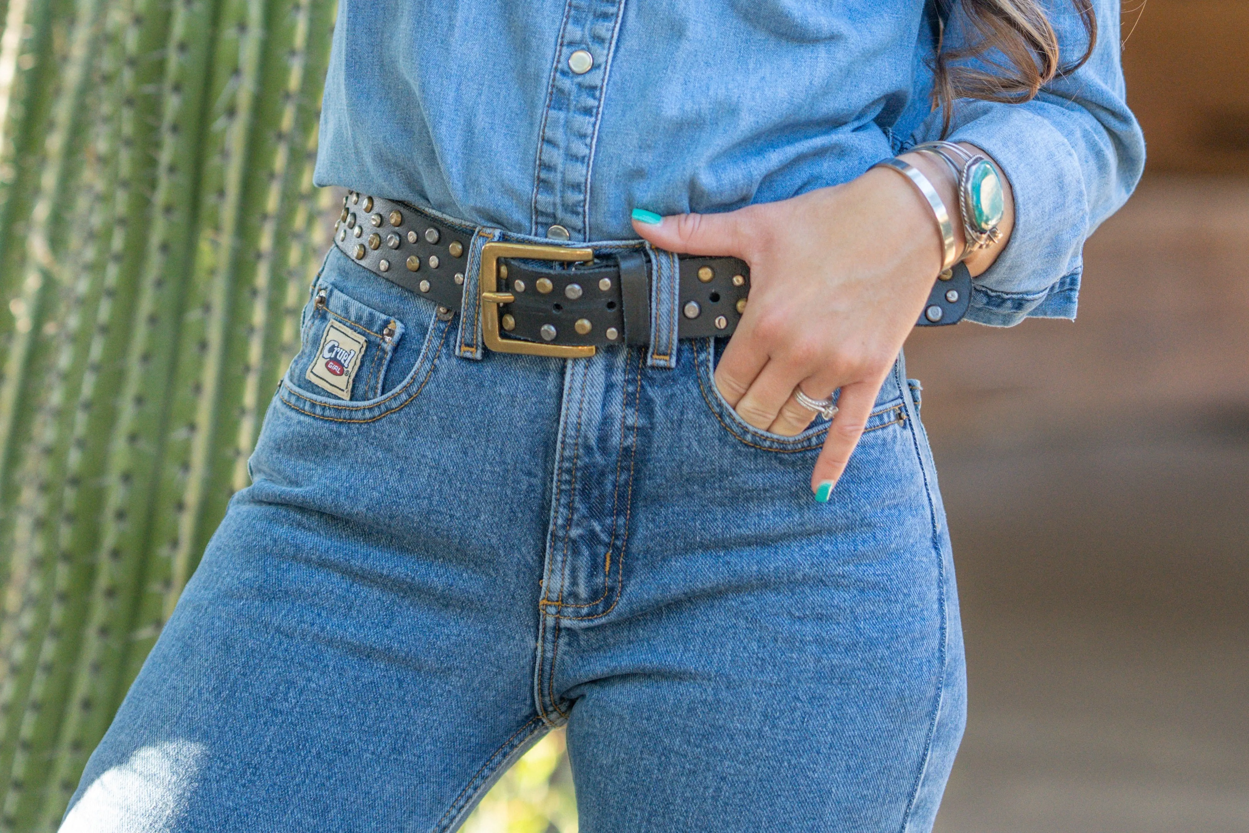 5162 - Distressed Studded Leather Belt