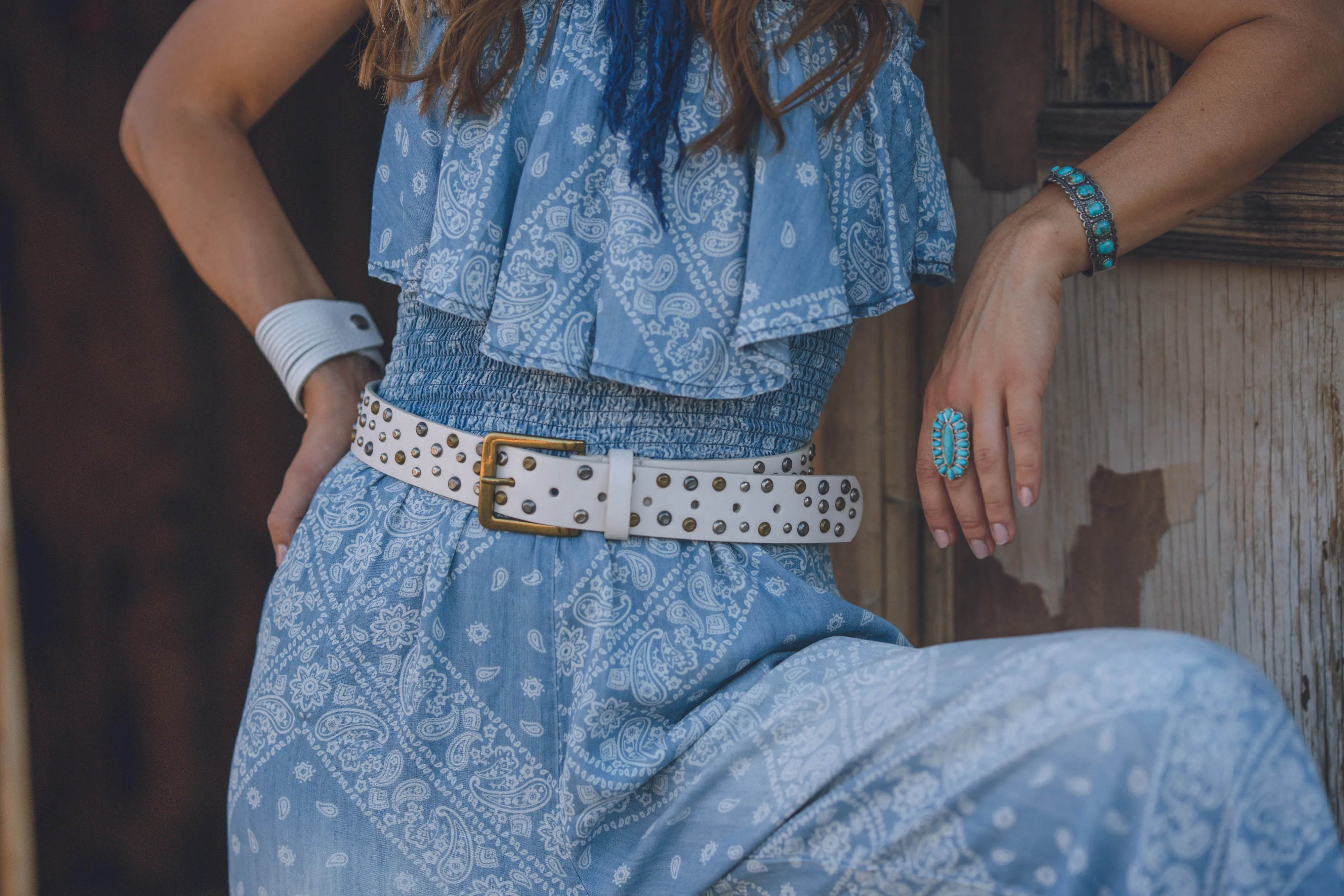 5162 - Distressed Studded Leather Belt