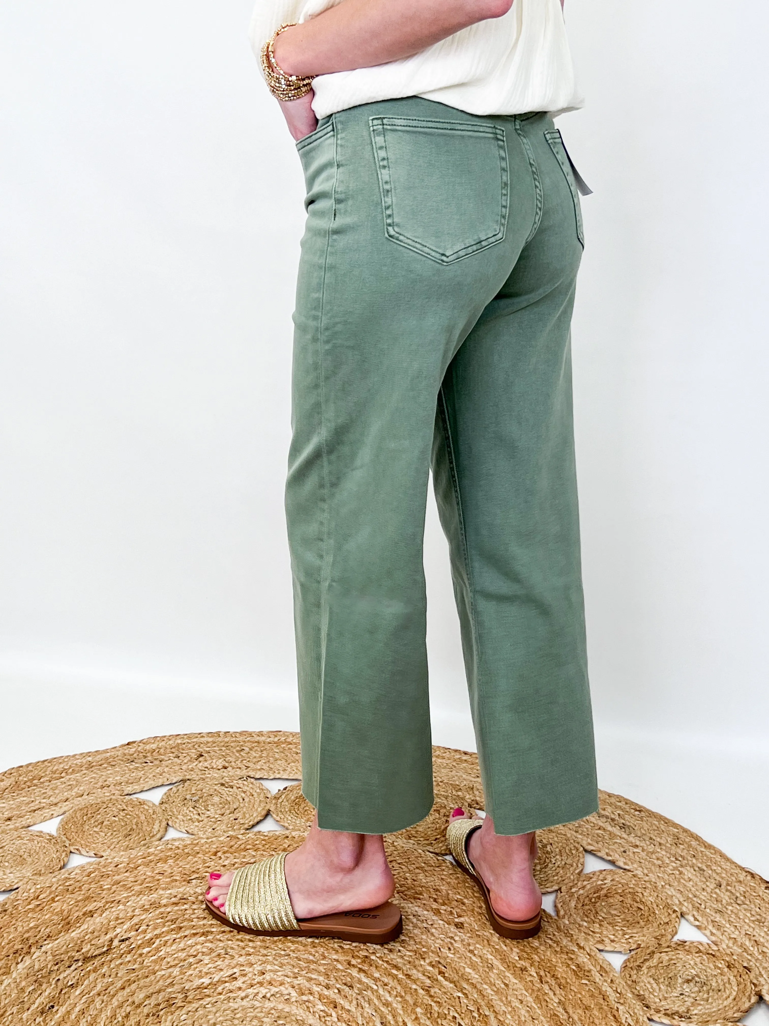 Armani - Army Green Wide Leg Cropped Jeans