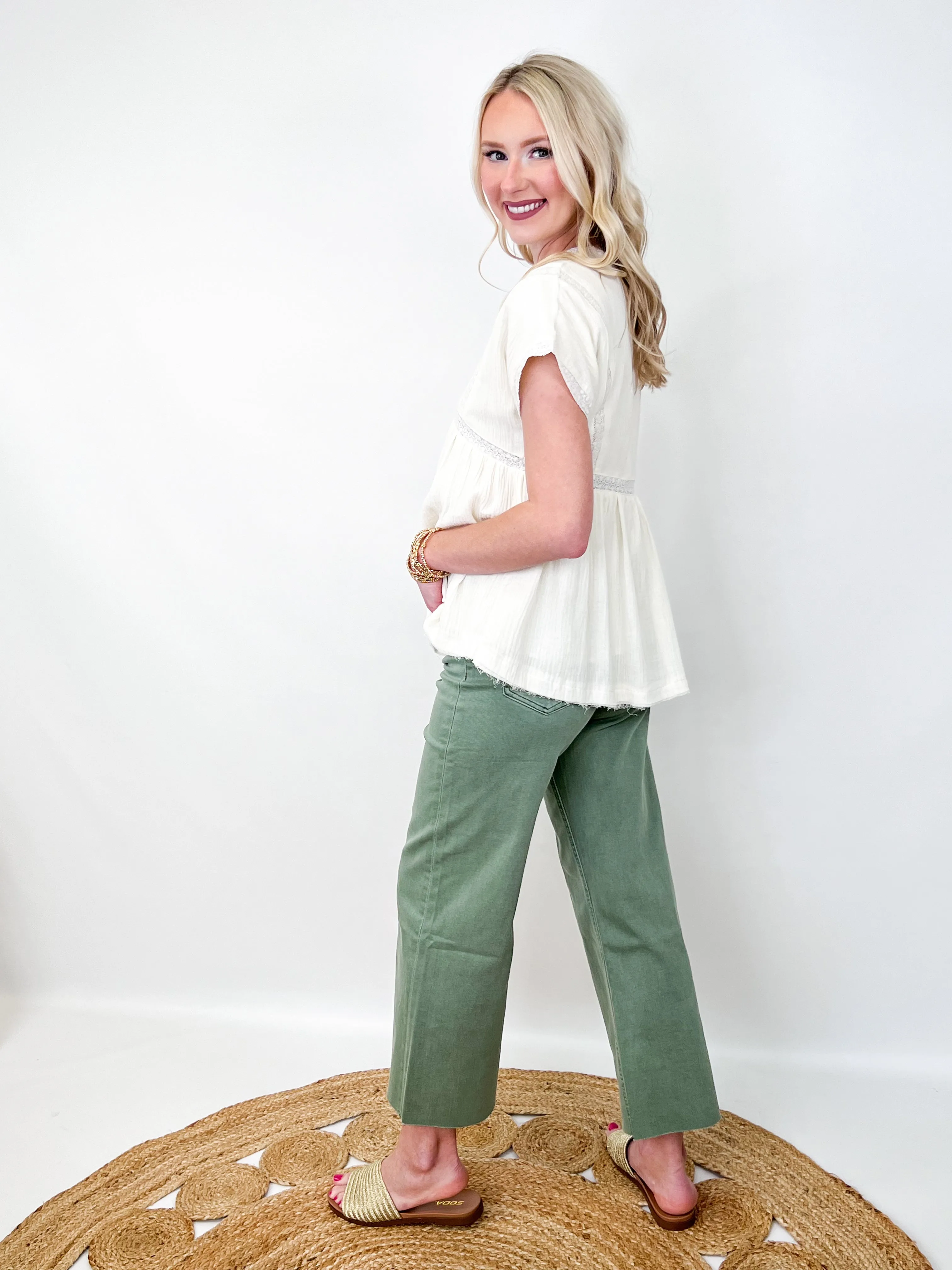 Armani - Army Green Wide Leg Cropped Jeans