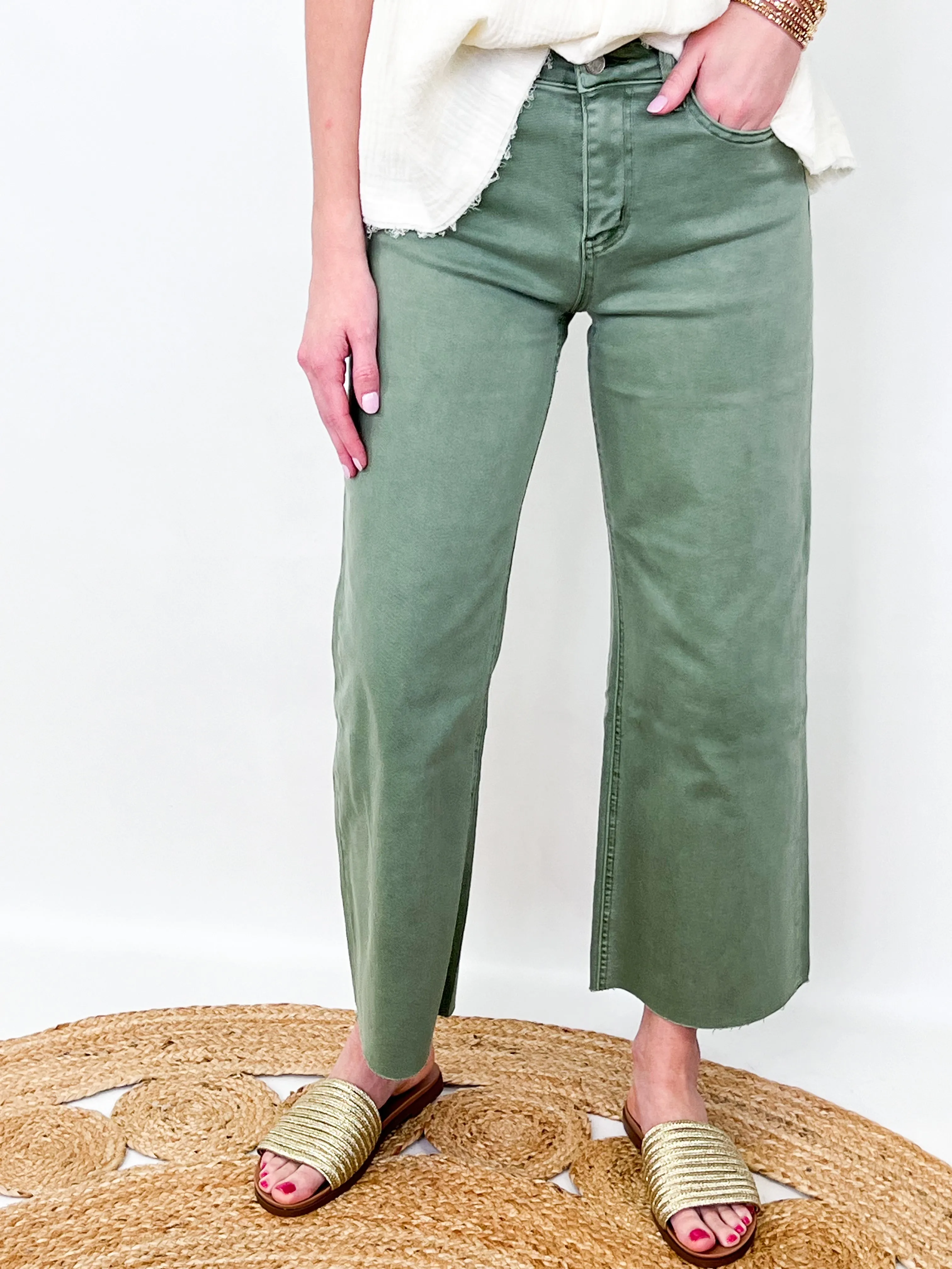 Armani - Army Green Wide Leg Cropped Jeans