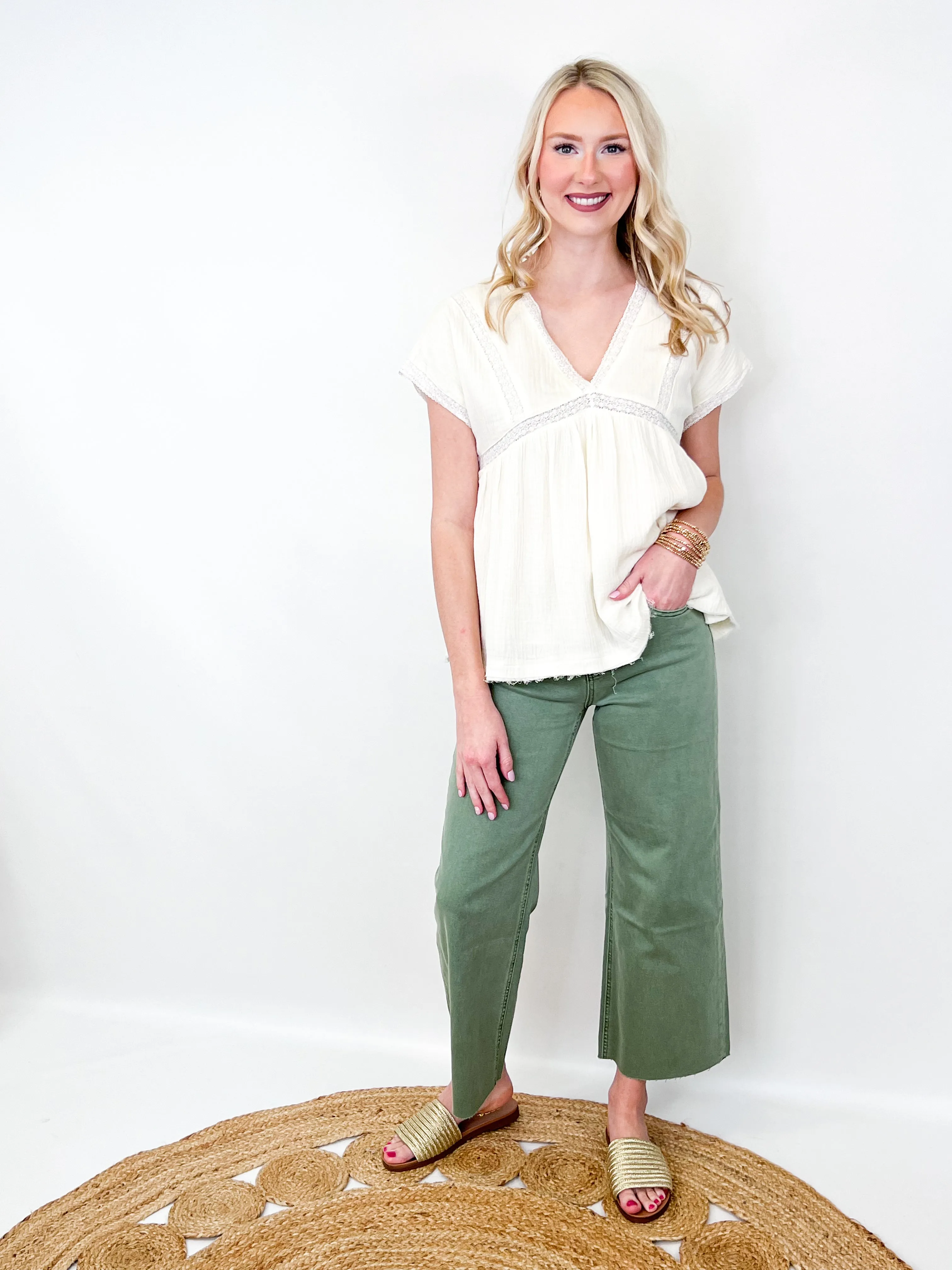 Armani - Army Green Wide Leg Cropped Jeans