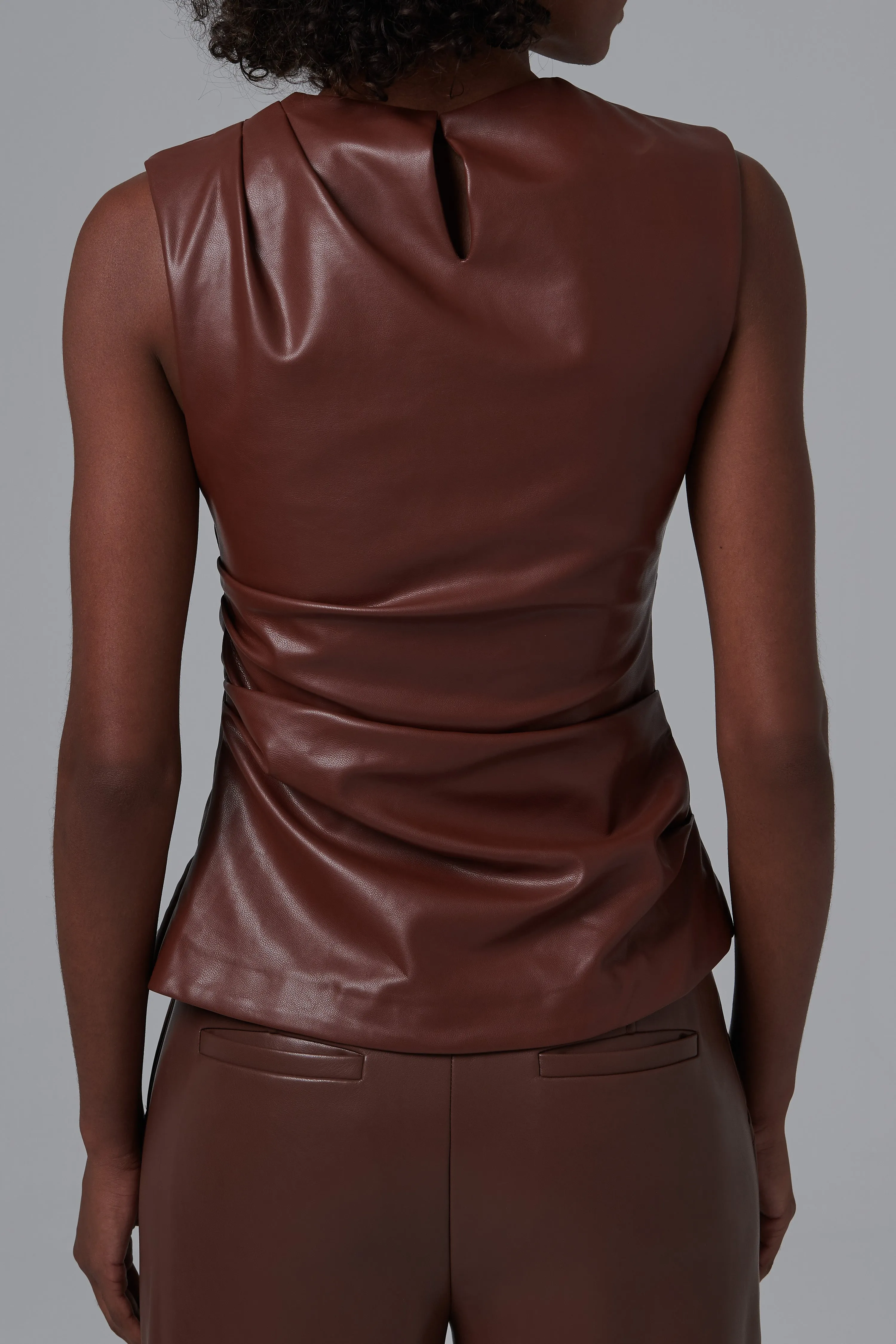 Brown Wynter Dreped Leather Tank Top