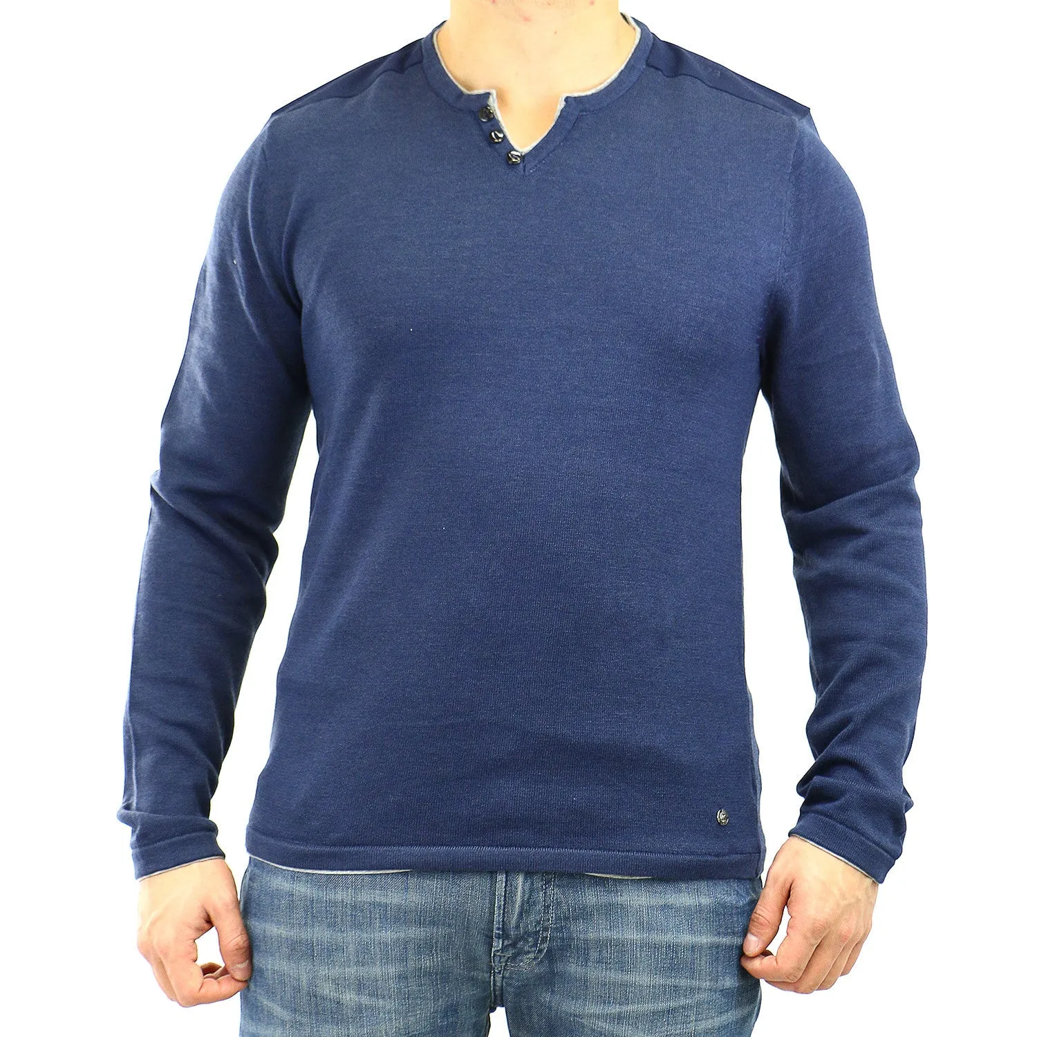 Buffalo Walleys L/S Slit Neck Tee - Heather Whale - Mens