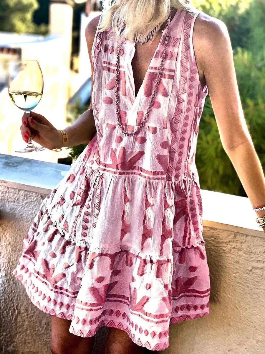 Casual Print V-Neck Sleeveless Dress