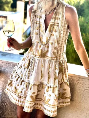 Casual Print V-Neck Sleeveless Dress
