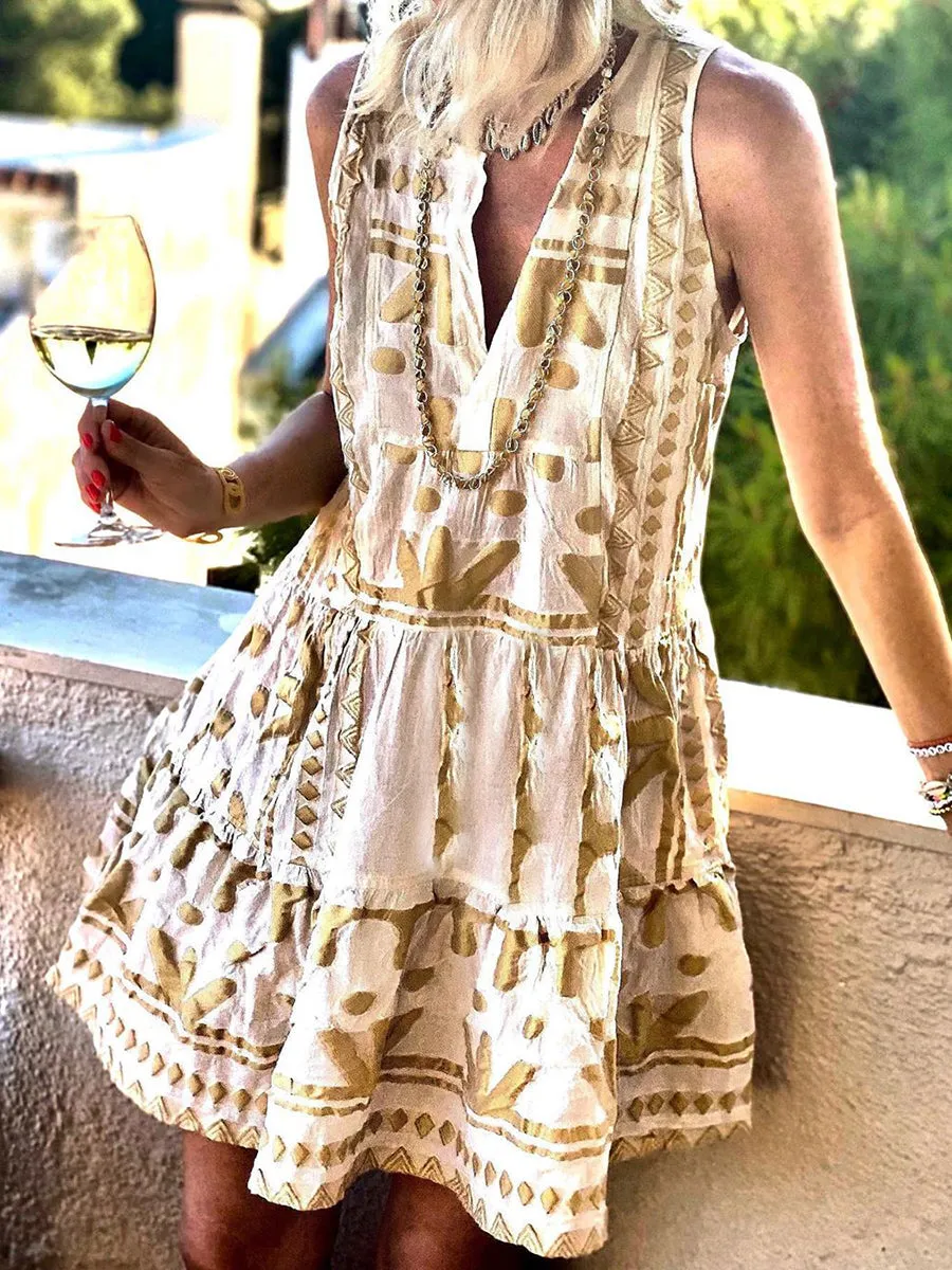 Casual Print V-Neck Sleeveless Dress