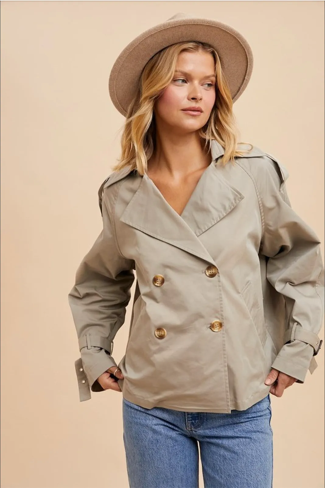 Cotton Blend Short Trench Jacket