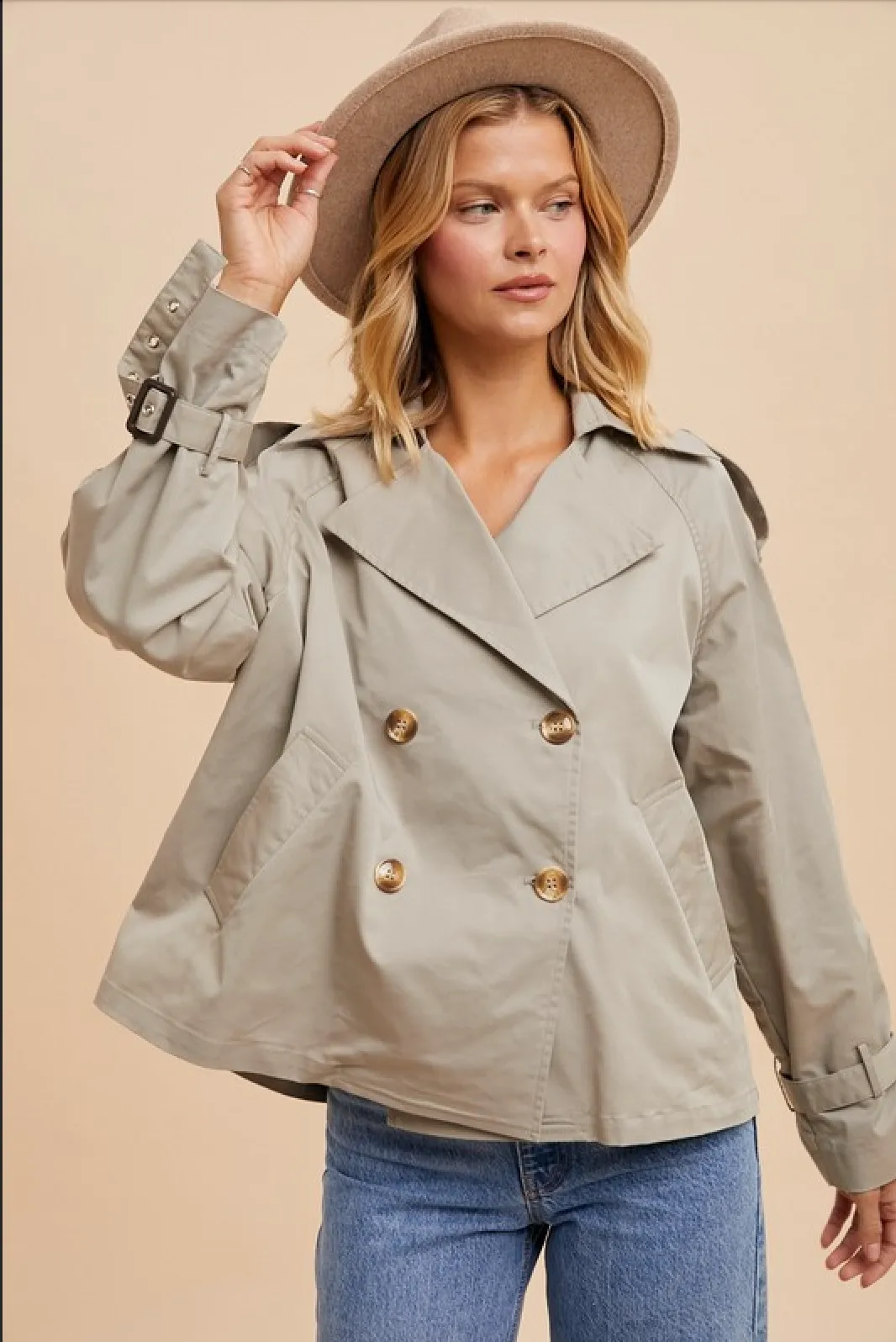 Cotton Blend Short Trench Jacket