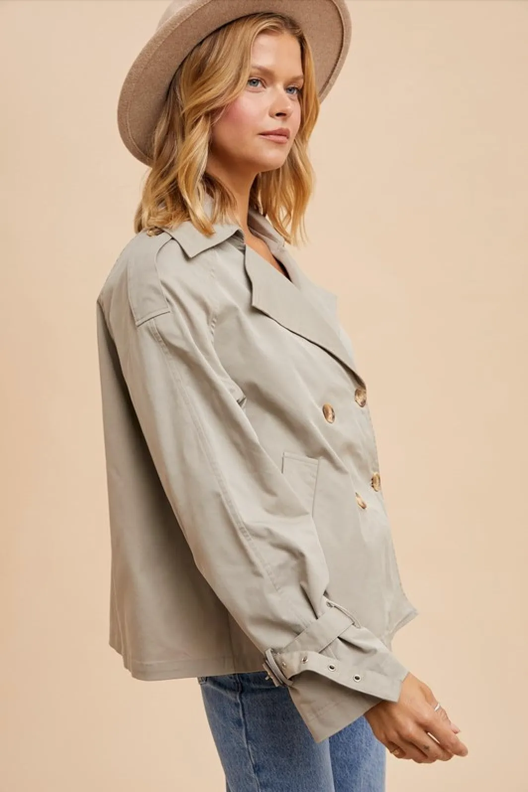 Cotton Blend Short Trench Jacket