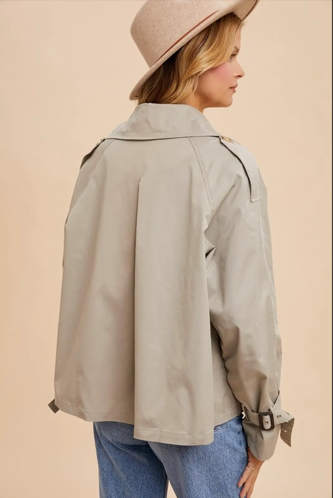 Cotton Blend Short Trench Jacket