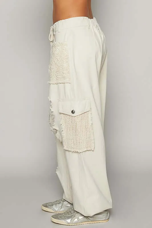 Crochet Patch Distressed Washed Jeans