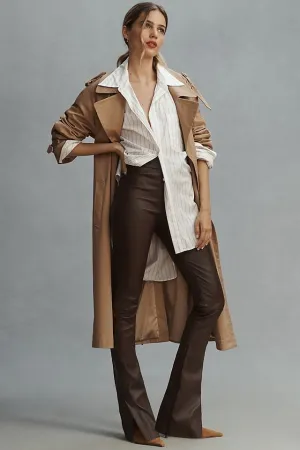 Dawn Lamarque Stretch Leather Split Hem Trousers, Brown