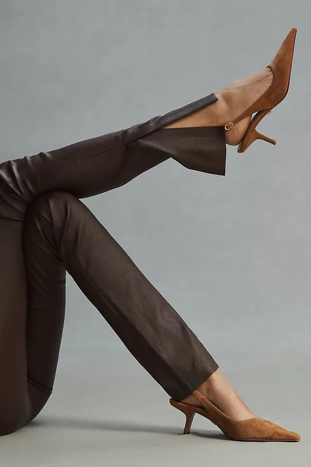 Dawn Lamarque Stretch Leather Split Hem Trousers, Brown