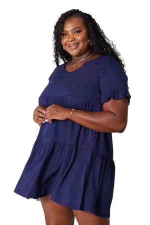 Double Take V-Neck Flounce Sleeve Tiered Dress