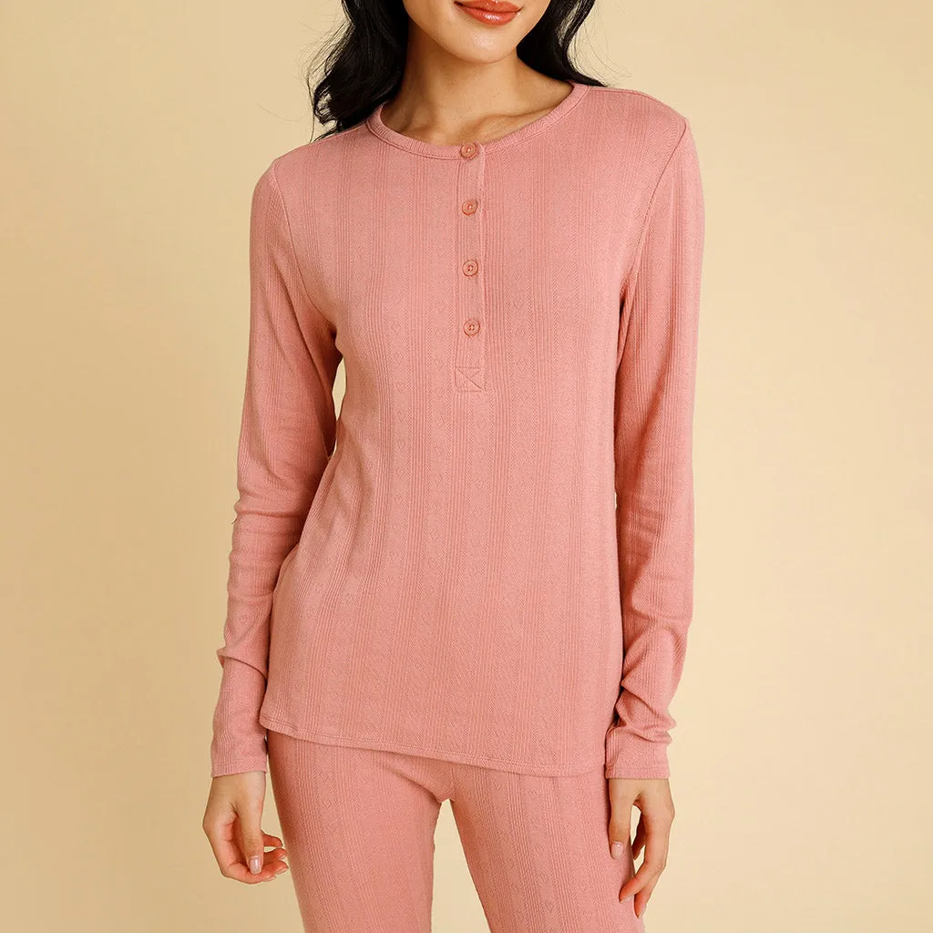 Dusty Rose Women's Pointelle Henley Top