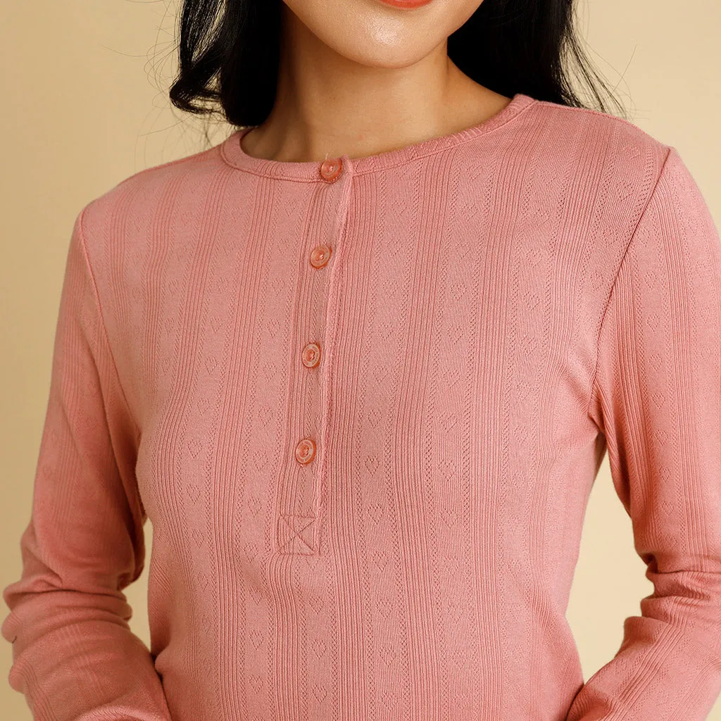 Dusty Rose Women's Pointelle Henley Top