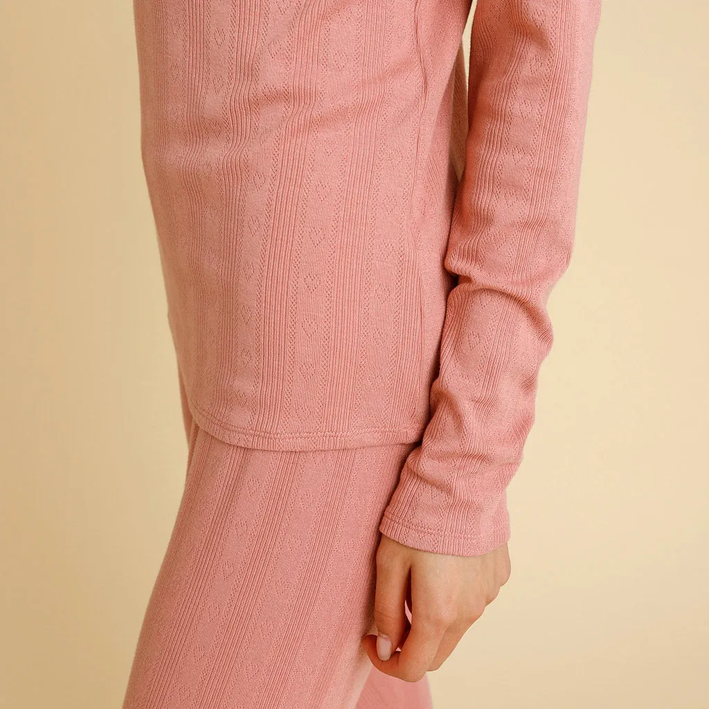 Dusty Rose Women's Pointelle Henley Top