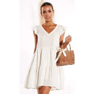 FashionSierra - Women Loose Summer Dress Short Sleeve V Neck Mini Casual vintage dress