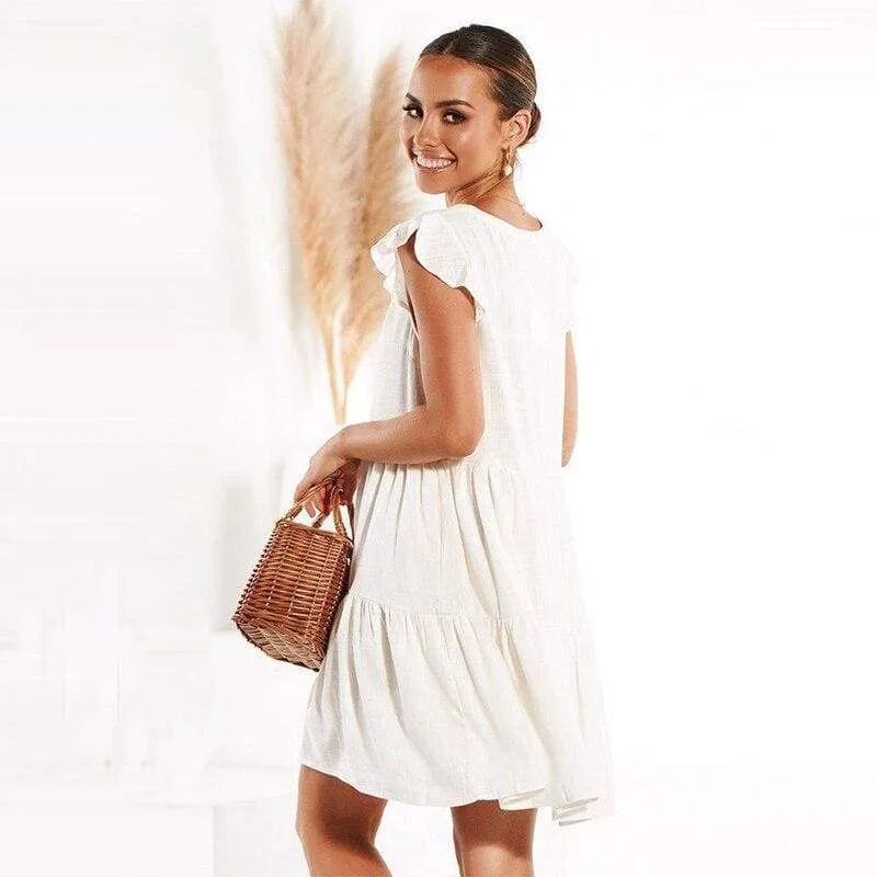 FashionSierra - Women Loose Summer Dress Short Sleeve V Neck Mini Casual vintage dress