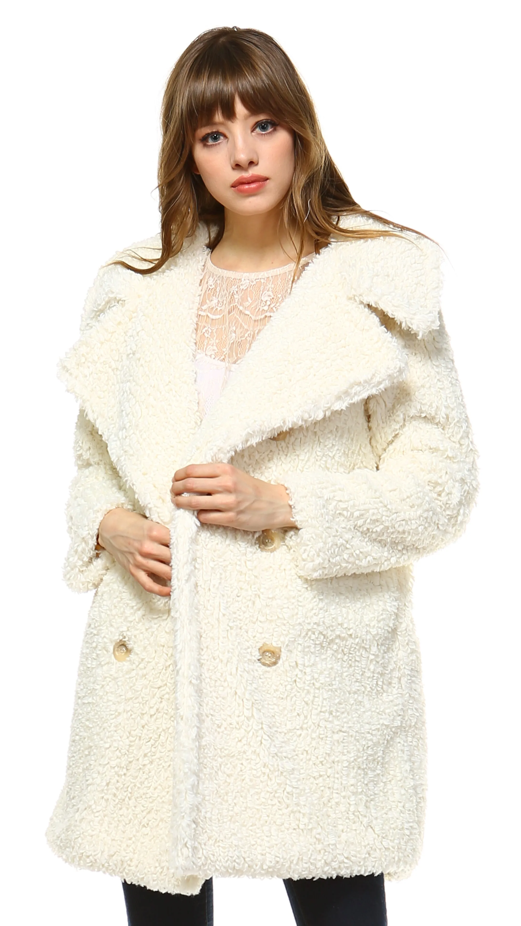 Faux Fur Double Breasted Shearling Coat