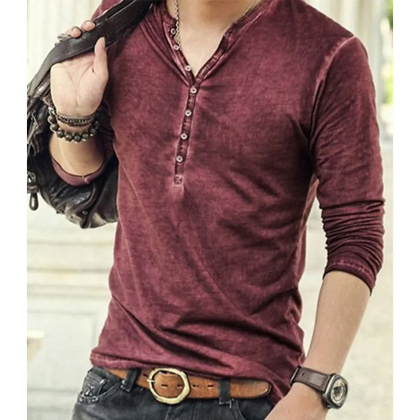 Funki Buys | Shirts | Men's Casual Long Sleeve V-Neck Tee Shirt