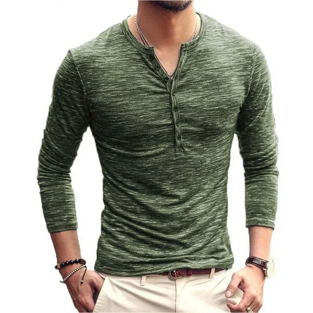 Funki Buys | Shirts | Men's Casual Long Sleeve V-Neck Tee Shirt