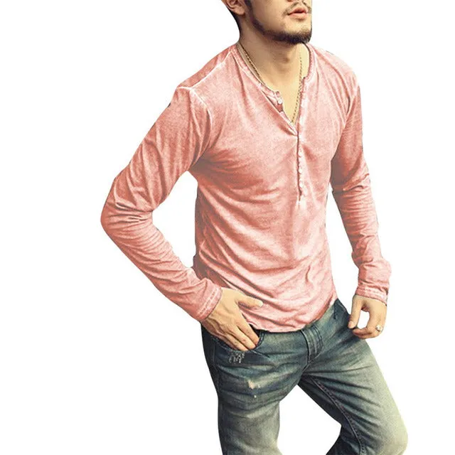 Funki Buys | Shirts | Men's Casual Long Sleeve V-Neck Tee Shirt