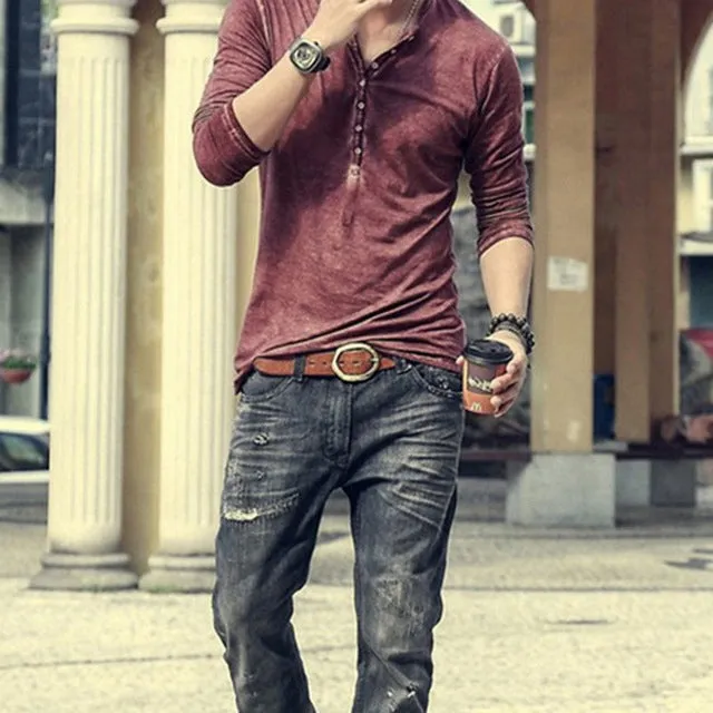 Funki Buys | Shirts | Men's Casual Long Sleeve V-Neck Tee Shirt