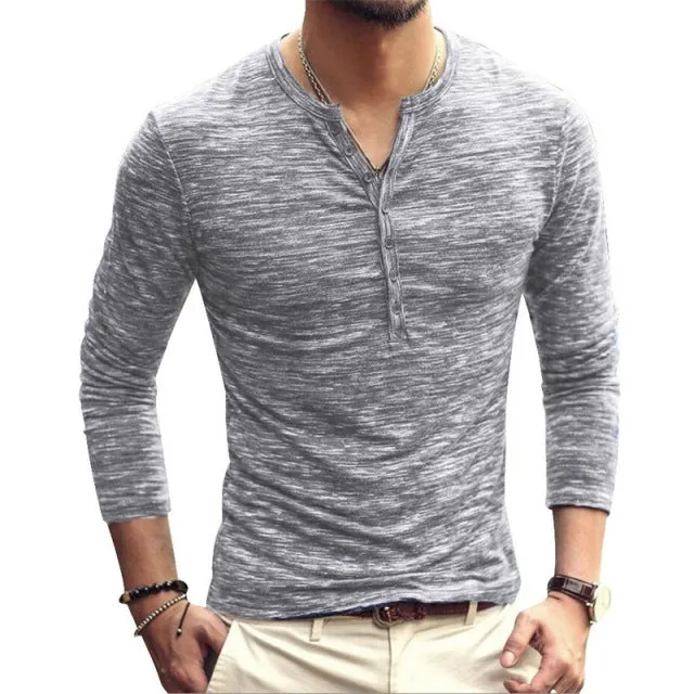 Funki Buys | Shirts | Men's Casual Long Sleeve V-Neck Tee Shirt