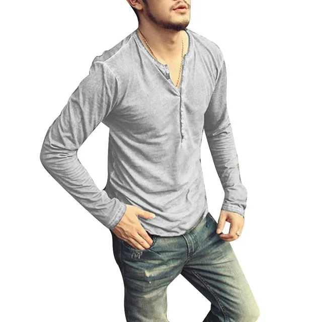 Funki Buys | Shirts | Men's Casual Long Sleeve V-Neck Tee Shirt