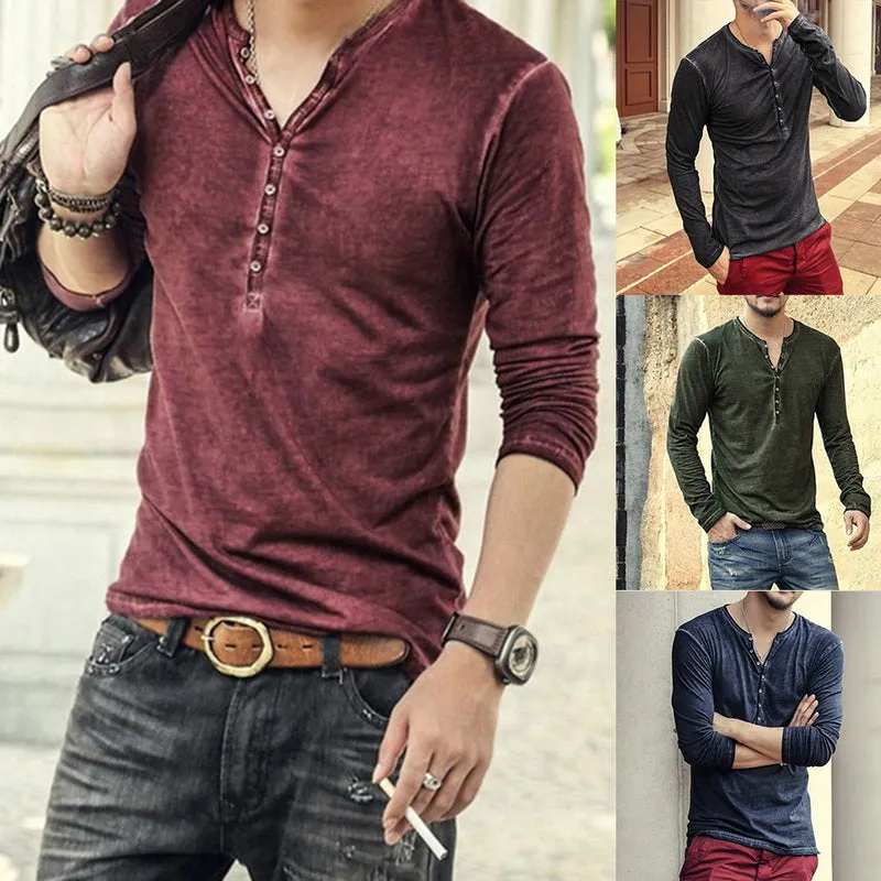 Funki Buys | Shirts | Men's Casual Long Sleeve V-Neck Tee Shirt
