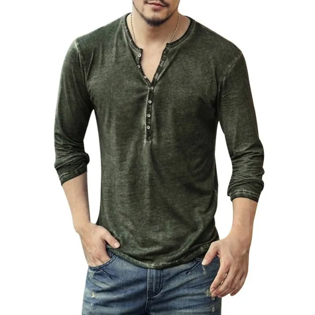 Funki Buys | Shirts | Men's Casual Long Sleeve V-Neck Tee Shirt