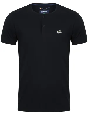 Glengall Short Sleeve Henley Neck Cotton T-Shirt in True Navy - Le Shark