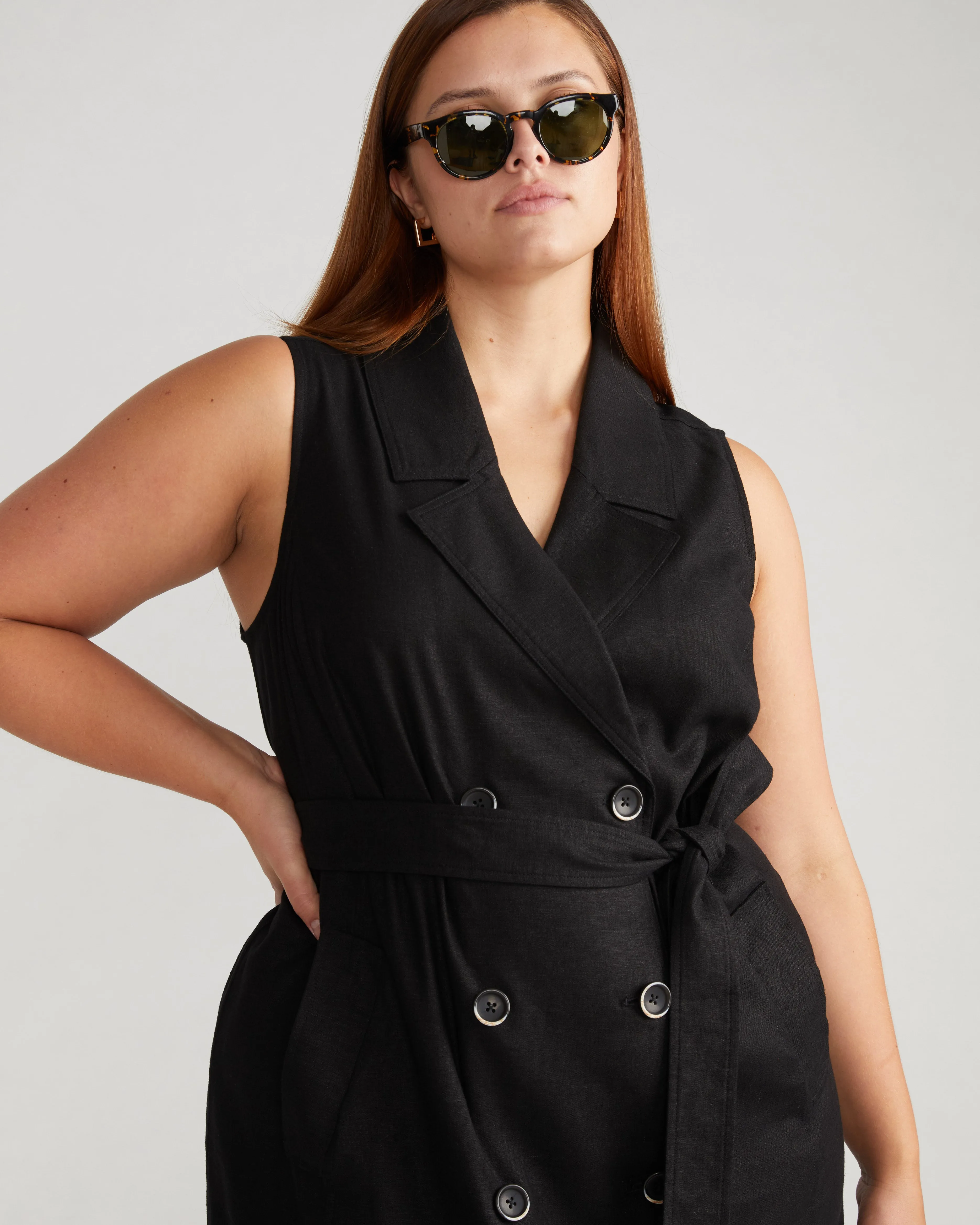 Hudson Linen Trench Dress - Black