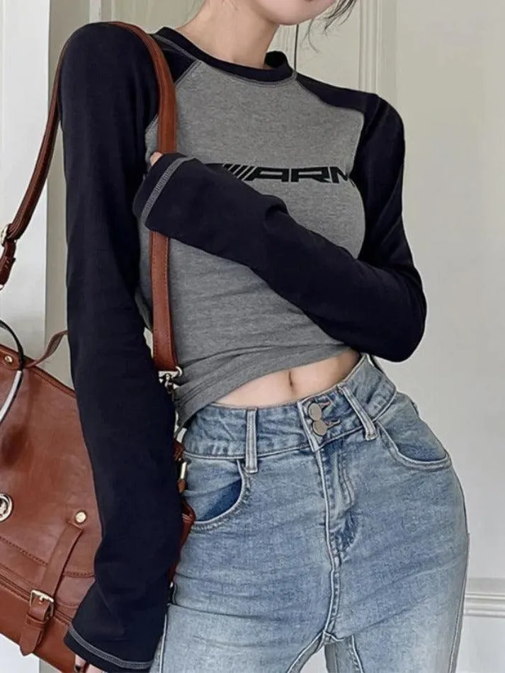 Joskaa Raglan Contrast Color Slim Long Sleeve Tee