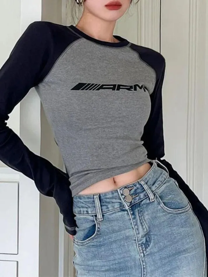 Joskaa Raglan Contrast Color Slim Long Sleeve Tee