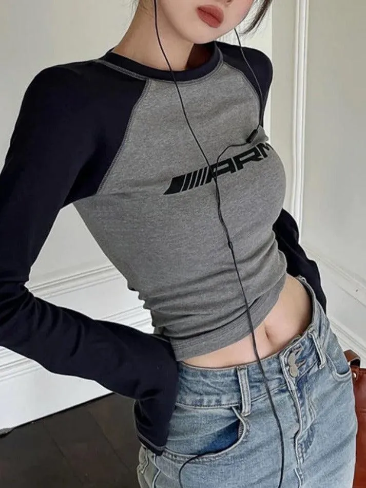 Joskaa Raglan Contrast Color Slim Long Sleeve Tee