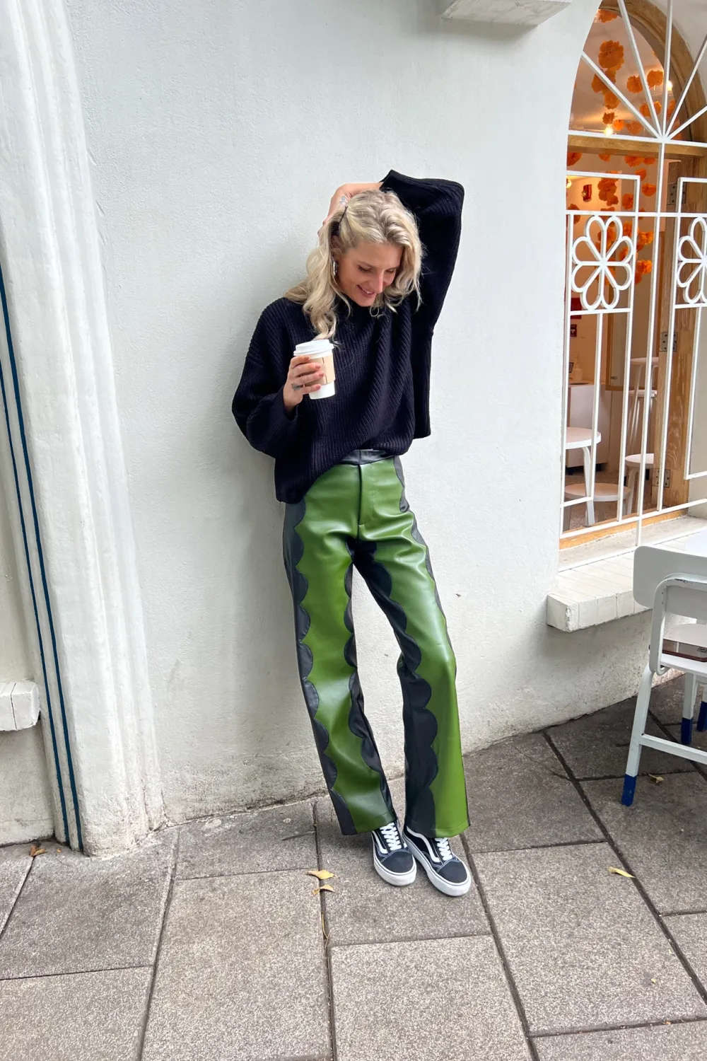 Khaki Scallop Trousers In Cactus