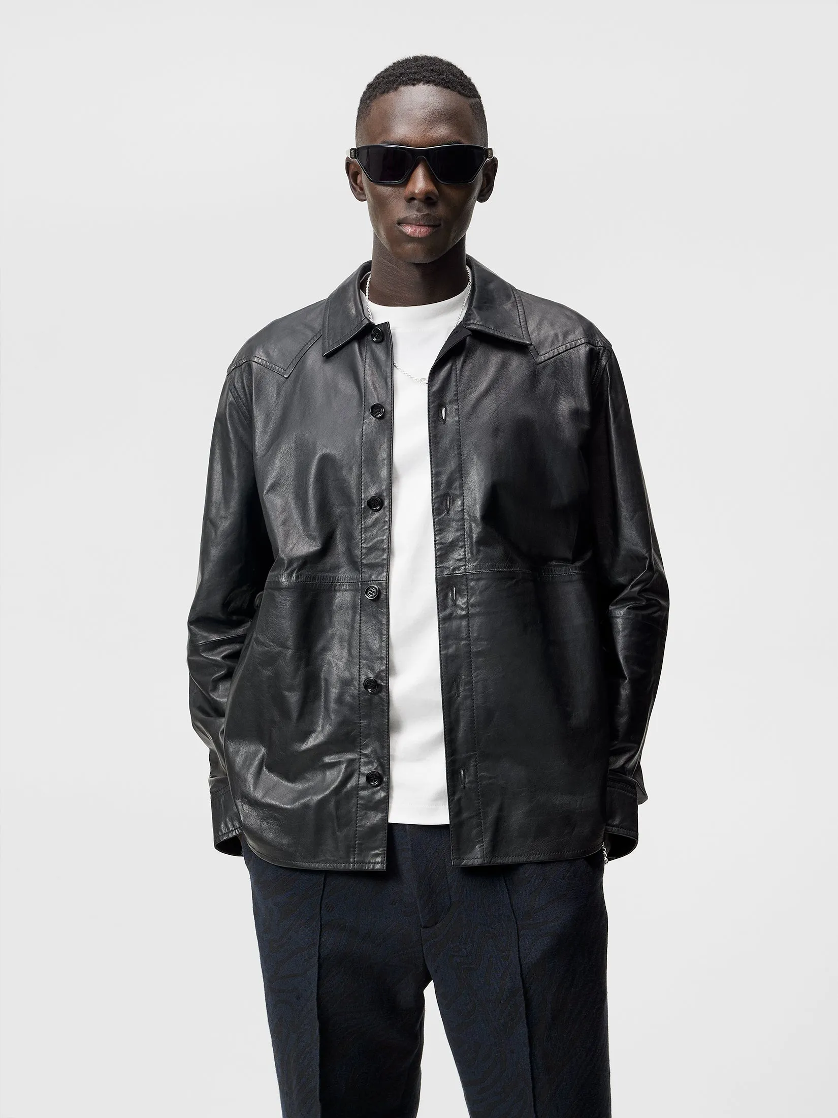 Landon Leather overshirt / Black