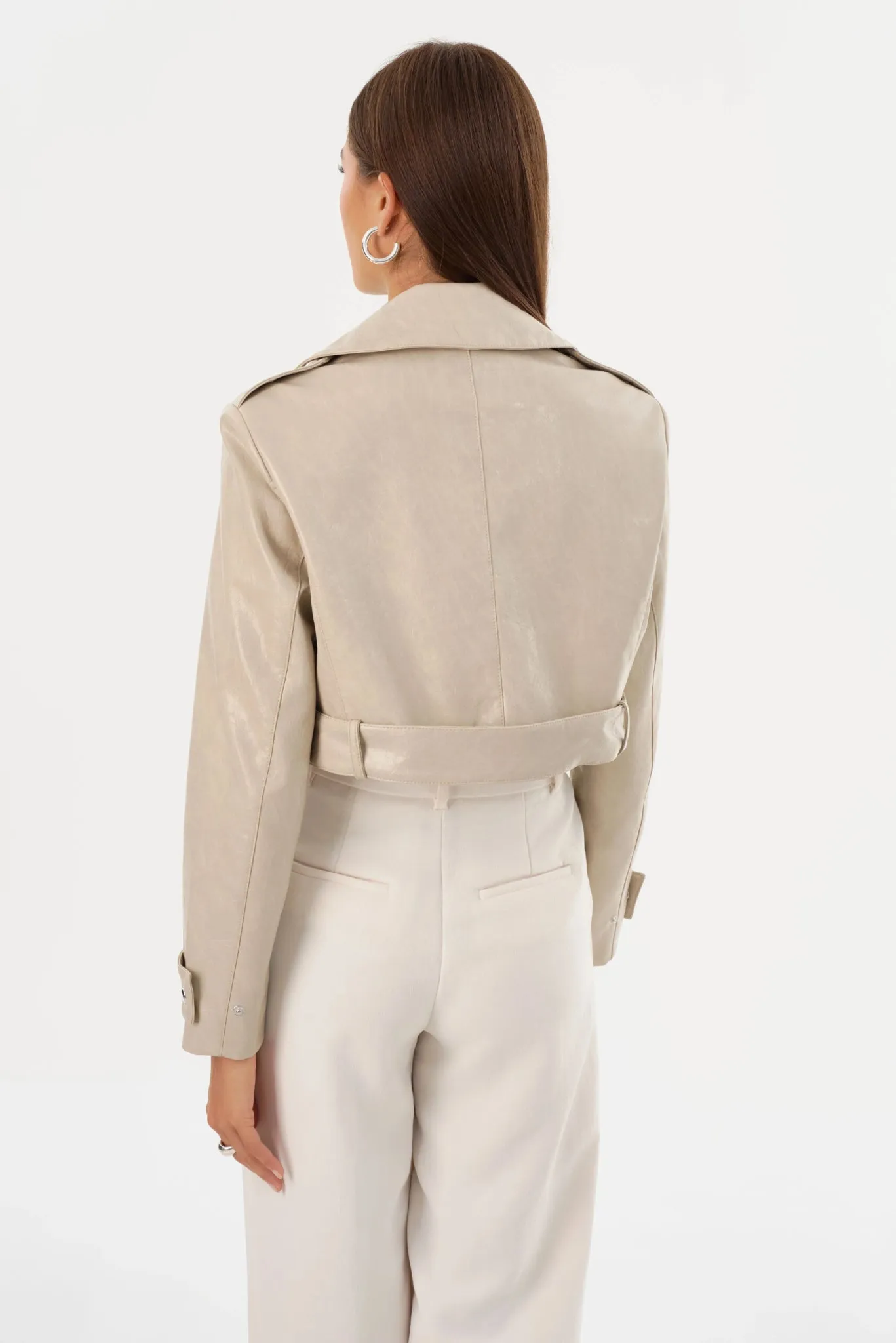 Larmarque Katija Faux Leather Trench Jacket in Clay