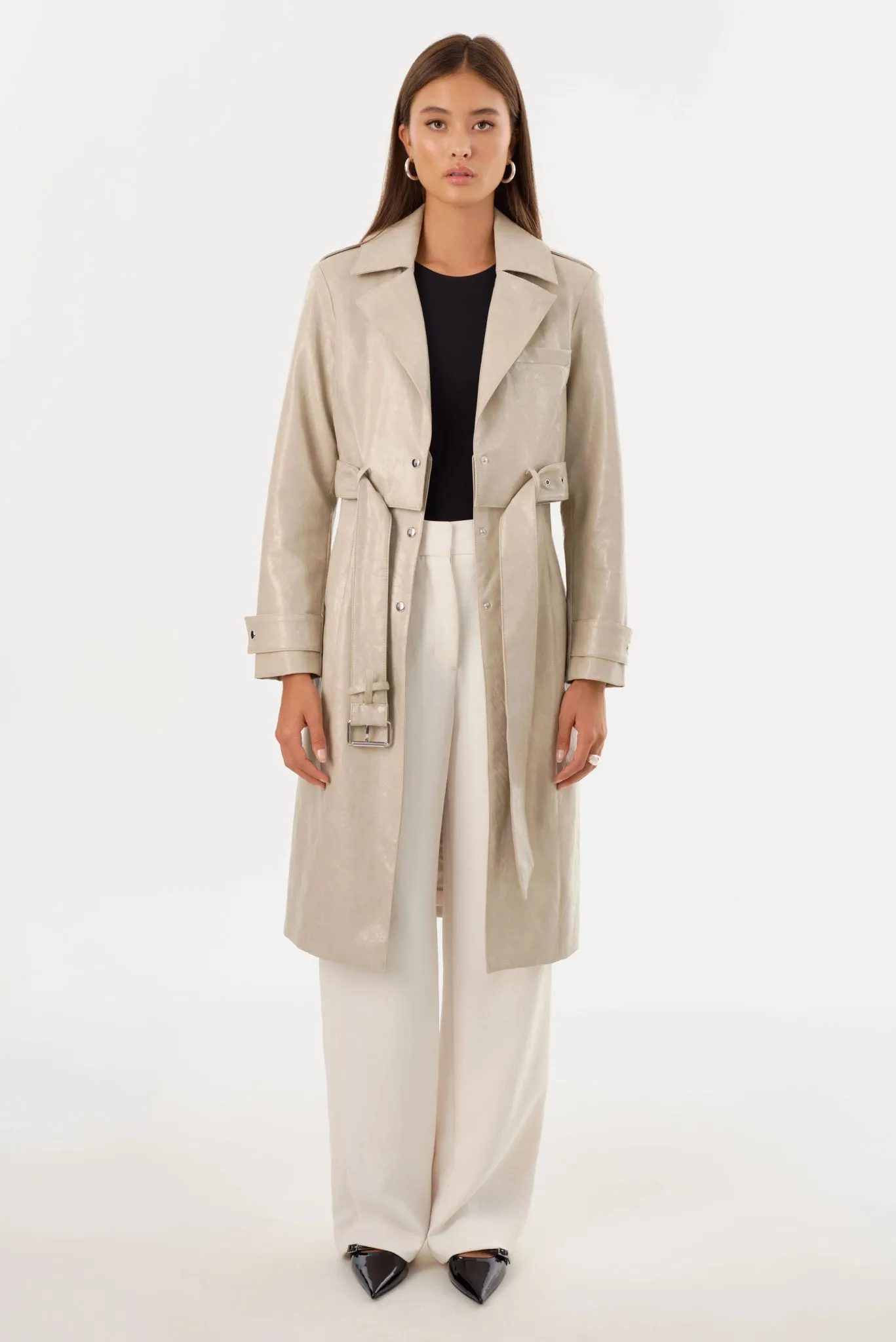 Larmarque Katija Faux Leather Trench Jacket in Clay