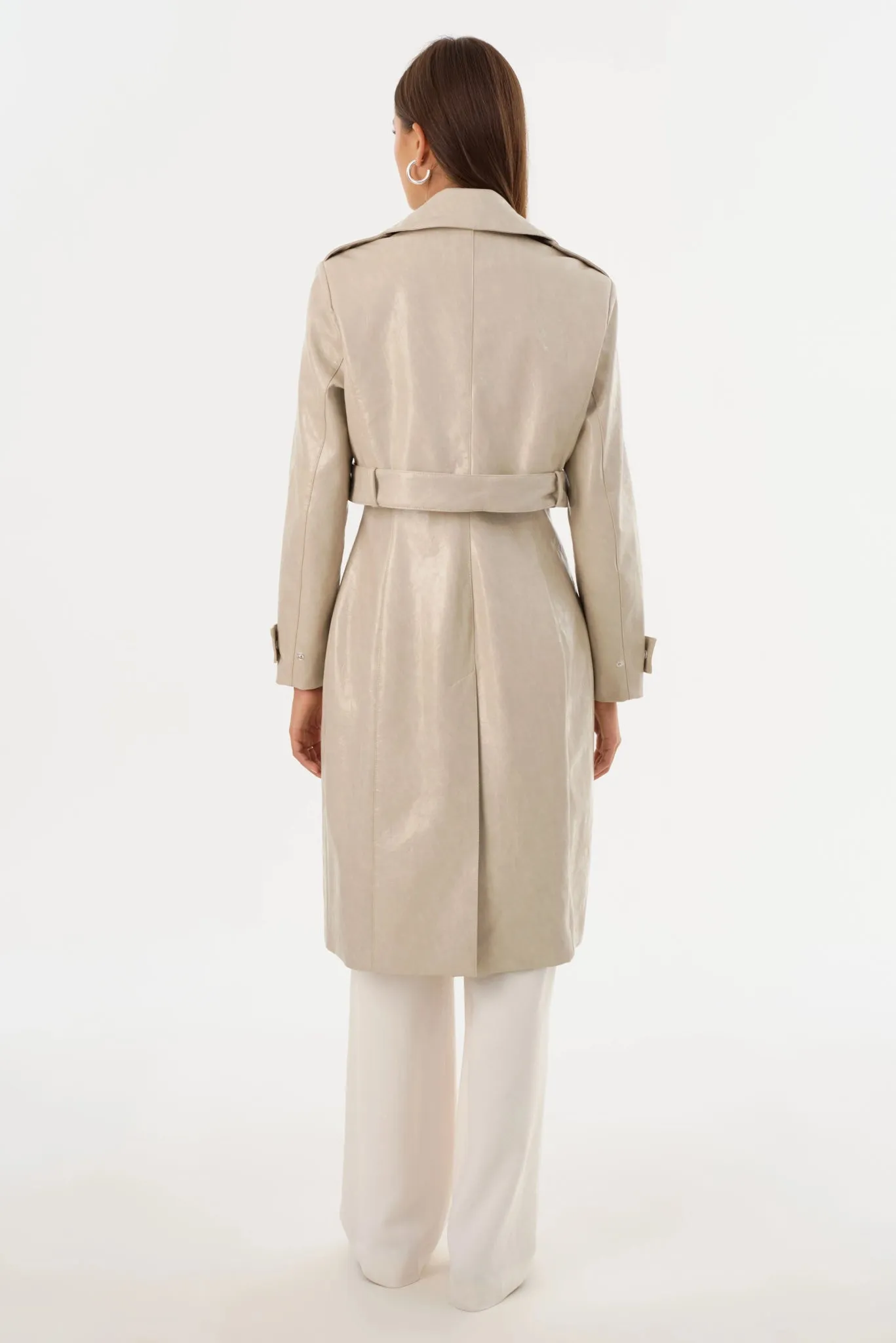 Larmarque Katija Faux Leather Trench Jacket in Clay