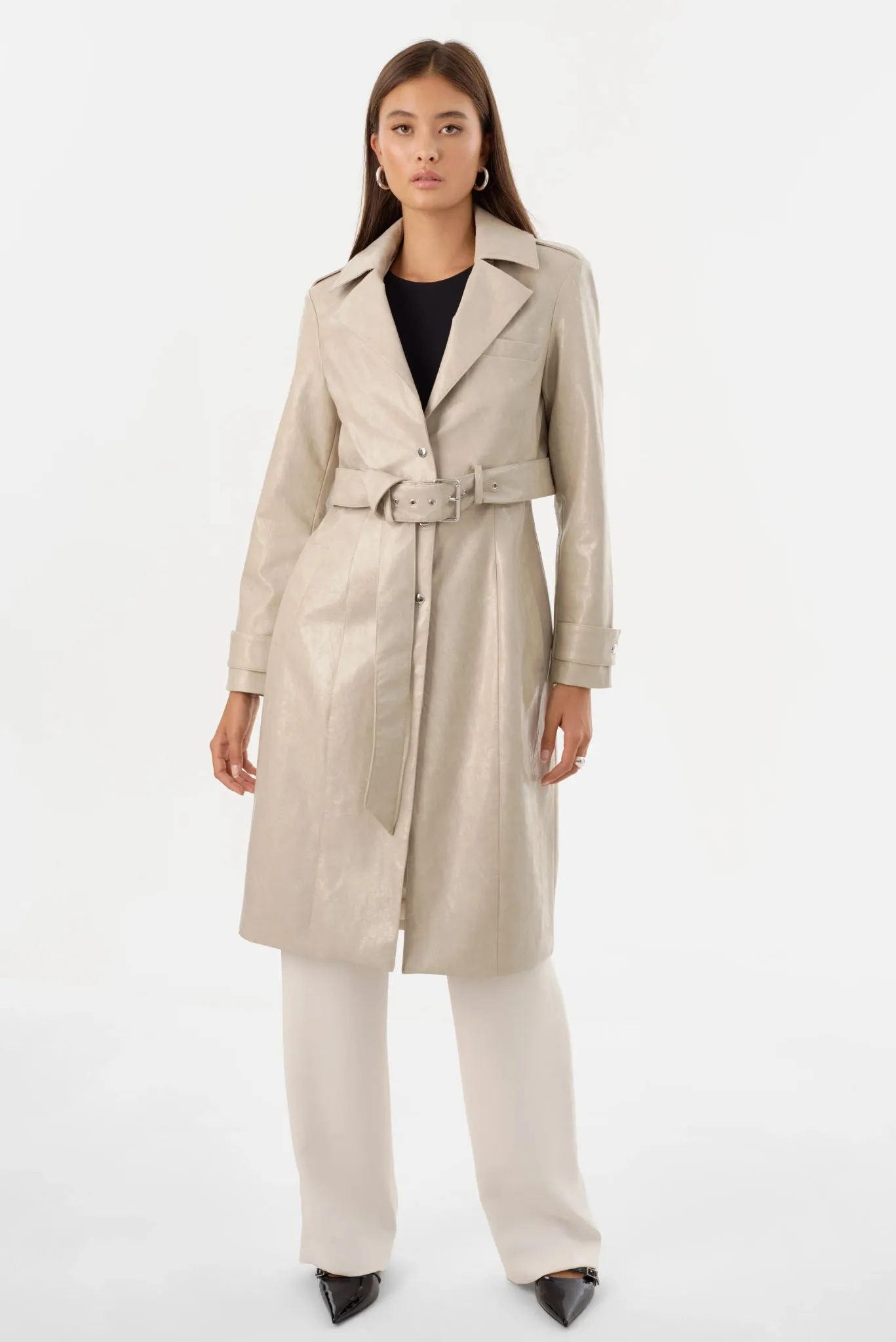Larmarque Katija Faux Leather Trench Jacket in Clay