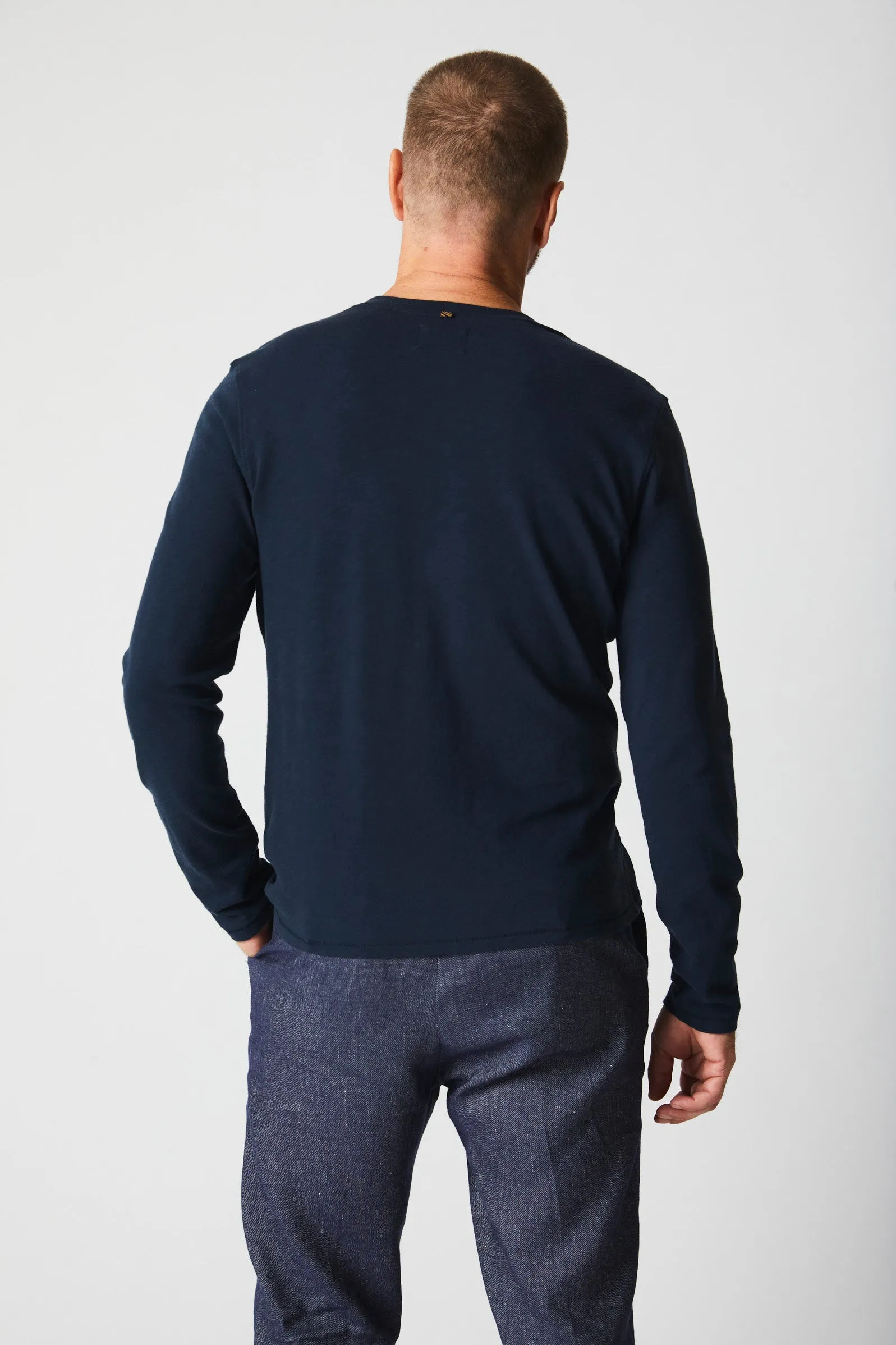Long Sleeve Organic Cotton Henley - Carbon Blue