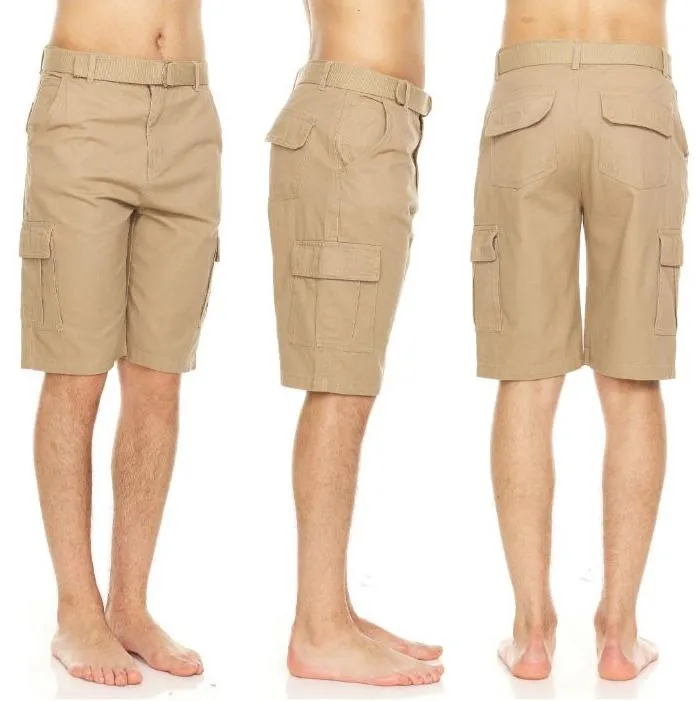Men's Cotton Twill Belted Cargo Shorts
