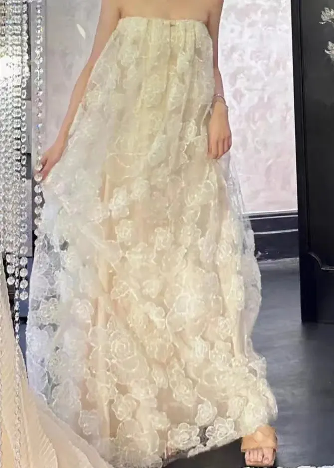Off The Shoulder Flower Tulle Sexy Long Dress