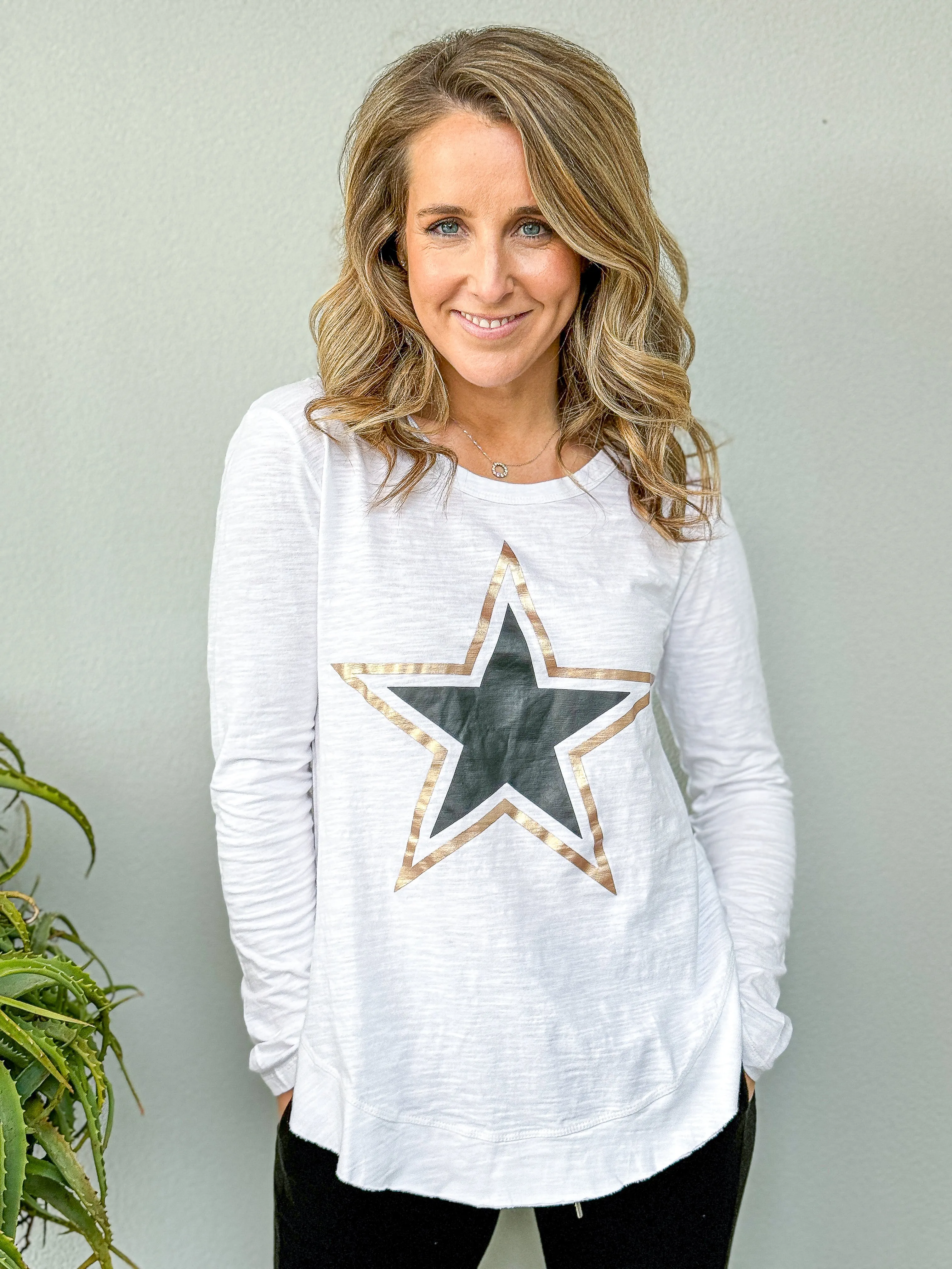 Perry Black Star Long Sleeve Tee - White