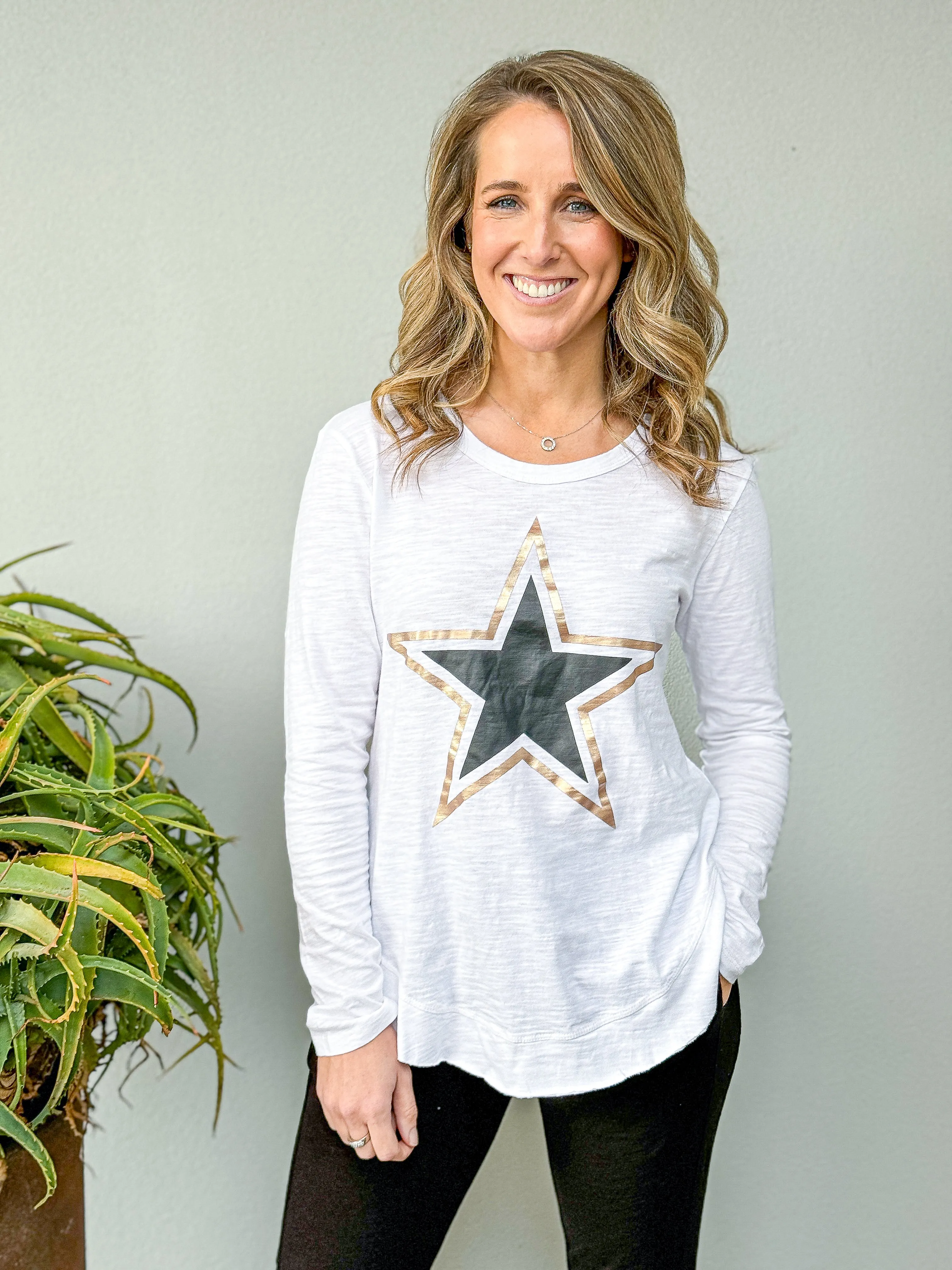 Perry Black Star Long Sleeve Tee - White